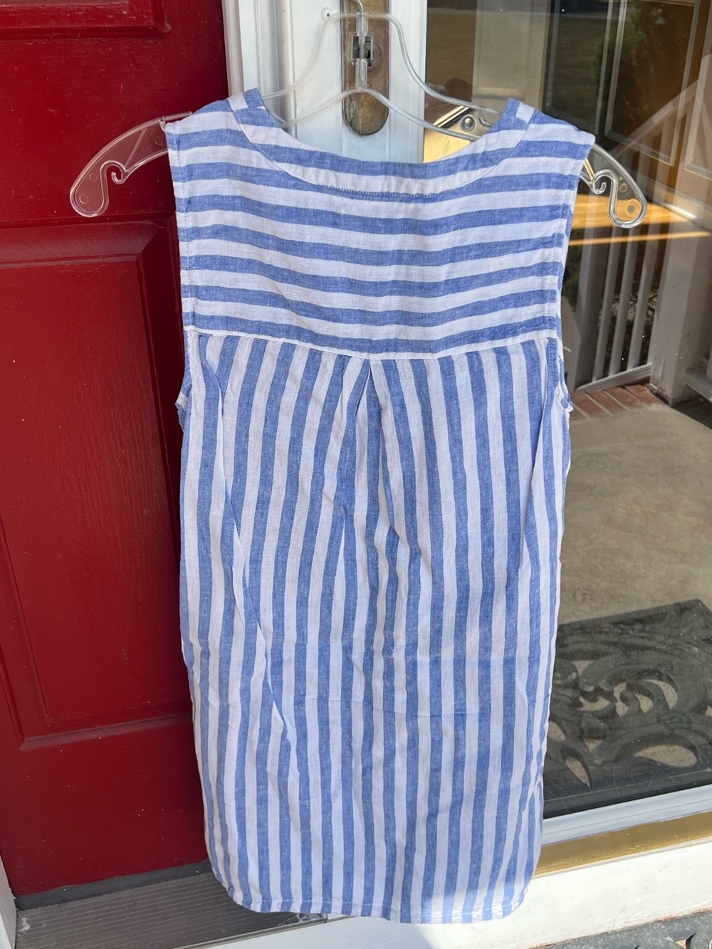 Nicole Miller Blue and White Striped Linen V-Neck Mini Dress - Picture 5 of 7
